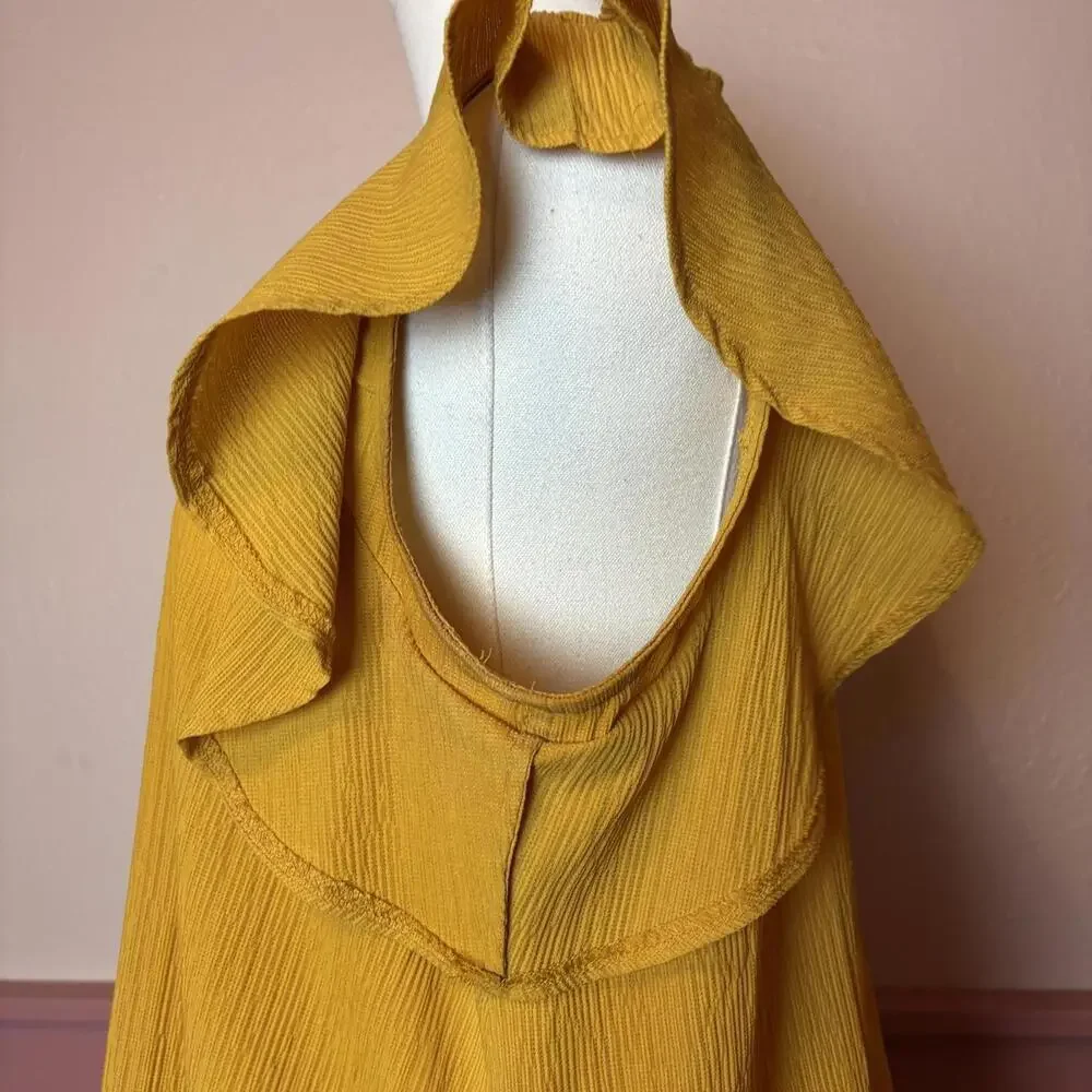 boho cottage fairy ruffle blouse dress entro sz small yellow office work